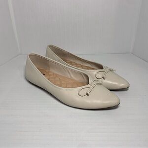 Birdies Goldfinch Ecru Leather Pointed Toe Bow Ballet Flats Size 6.5 Beige Cream